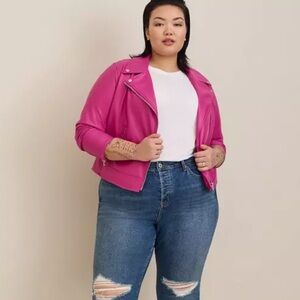 NWT Torrid Faux Leather Moto Jacket In Pink Size 3X
